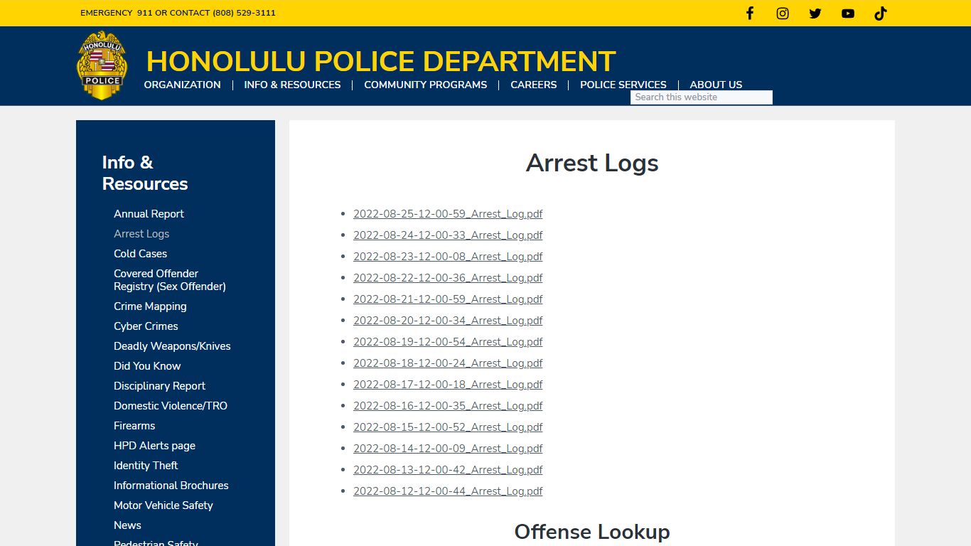 Arrest Logs - Honolulu Police Department